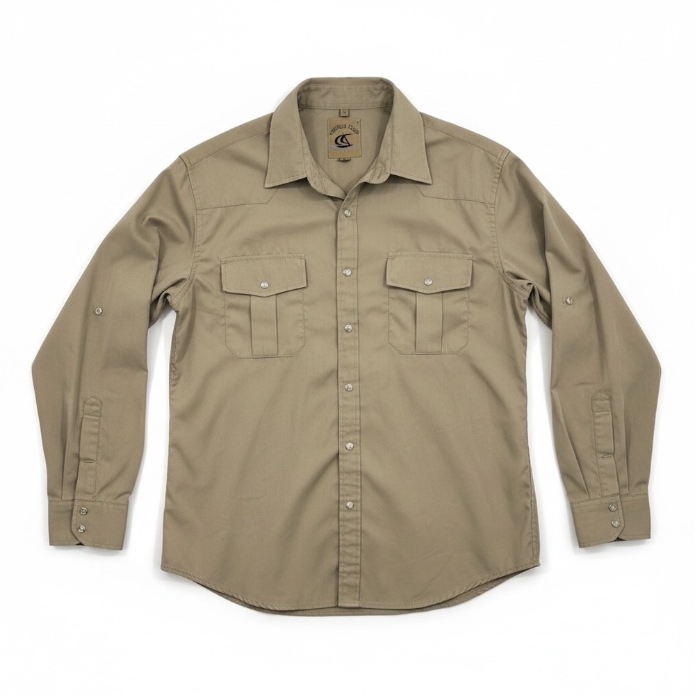 Coevals Club Mens Western Pearl Snap Shirt Khaki Tan Medium Long Sleeve